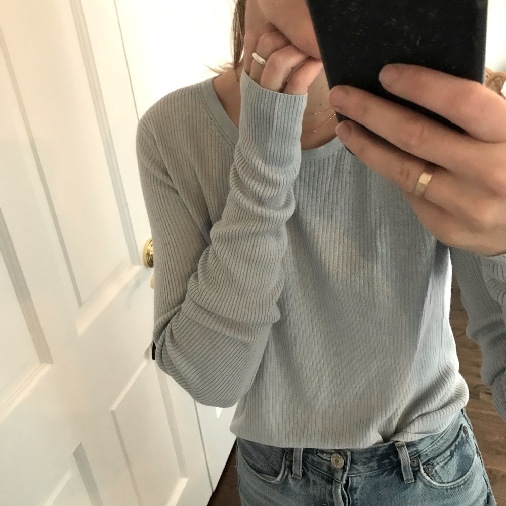 Pale Blue Silk Cashmere Ribbed Top
